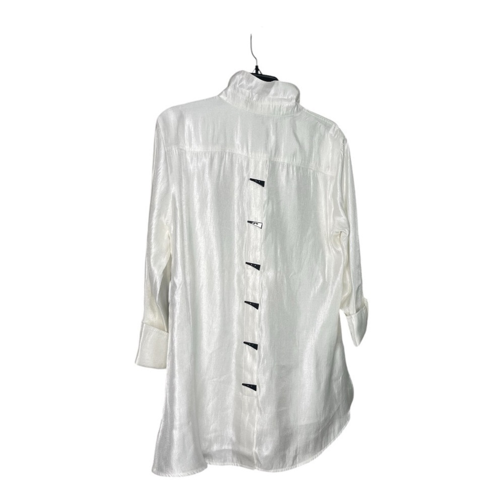 Multiples TURN-UP CUFF 3/4 SLV BUTTON FRONT HI- LO WHITE SHIRT - Picture 4 of 9